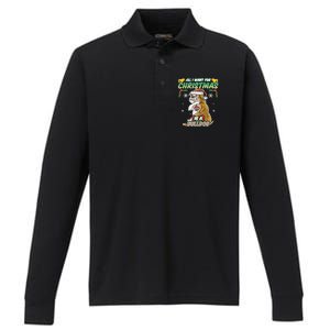 All I Want For Christmas Is A Bulldog Santa Claus Dog Xmas Cool Gift Performance Long Sleeve Polo