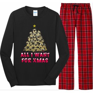 All I Want For Xmas Pugs For Christmas Pug Tree Star Cute Gift Long Sleeve Pajama Set