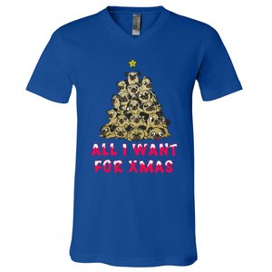 All I Want For Xmas Pugs For Christmas Pug Tree Star Cute Gift V-Neck T-Shirt