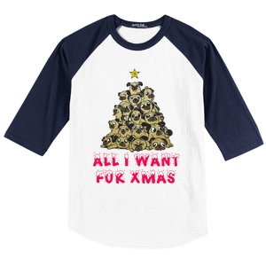 All I Want For Xmas Pugs For Christmas Pug Tree Star Cute Gift Baseball Sleeve Shirt