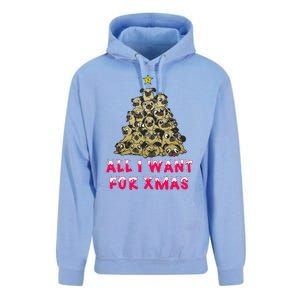 All I Want For Xmas Pugs For Christmas Pug Tree Star Cute Gift Unisex Surf Hoodie