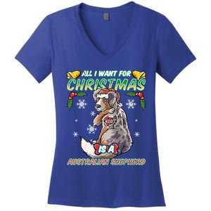 All I Want For Christmas Is A Australian Shepherd Santa Meaningful Gift Women's V-Neck T-Shirt