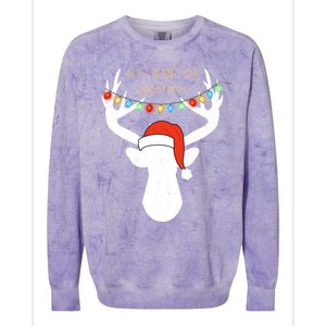 All I Want For Christmas Deer With Santa Hat Hunting Gift Colorblast Crewneck Sweatshirt