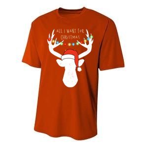 All I Want For Christmas Deer With Santa Hat Hunting Gift Performance Sprint T-Shirt