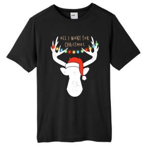 All I Want For Christmas Deer With Santa Hat Hunting Gift Tall Fusion ChromaSoft Performance T-Shirt