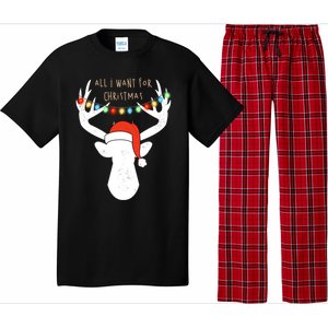 All I Want For Christmas Deer With Santa Hat Hunting Gift Pajama Set