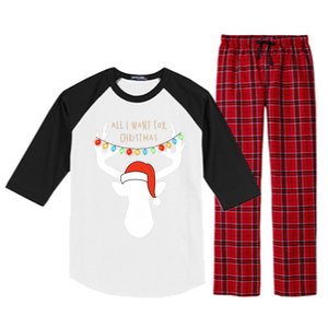 All I Want For Christmas Deer With Santa Hat Hunting Gift Raglan Sleeve Pajama Set