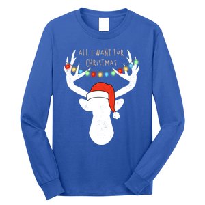 All I Want For Christmas Deer With Santa Hat Hunting Gift Long Sleeve Shirt