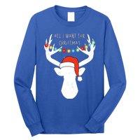 All I Want For Christmas Deer With Santa Hat Hunting Gift Long Sleeve Shirt