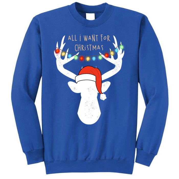 All I Want For Christmas Deer With Santa Hat Hunting Gift Sweatshirt