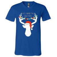 All I Want For Christmas Deer With Santa Hat Hunting Gift V-Neck T-Shirt