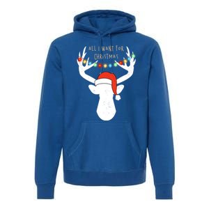 All I Want For Christmas Deer With Santa Hat Hunting Gift Premium Hoodie