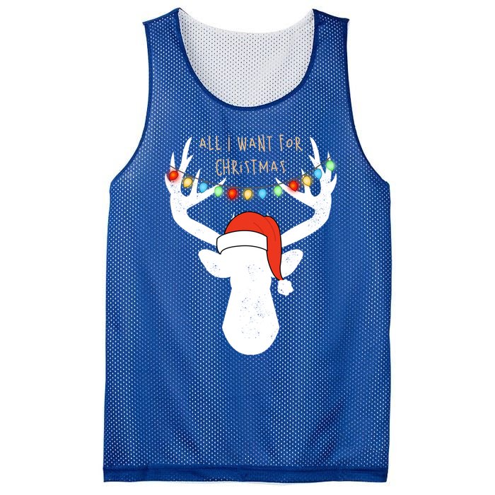 All I Want For Christmas Deer With Santa Hat Hunting Gift Mesh Reversible Basketball Jersey Tank