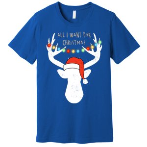 All I Want For Christmas Deer With Santa Hat Hunting Gift Premium T-Shirt