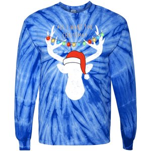 All I Want For Christmas Deer With Santa Hat Hunting Gift Tie-Dye Long Sleeve Shirt