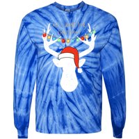 All I Want For Christmas Deer With Santa Hat Hunting Gift Tie-Dye Long Sleeve Shirt