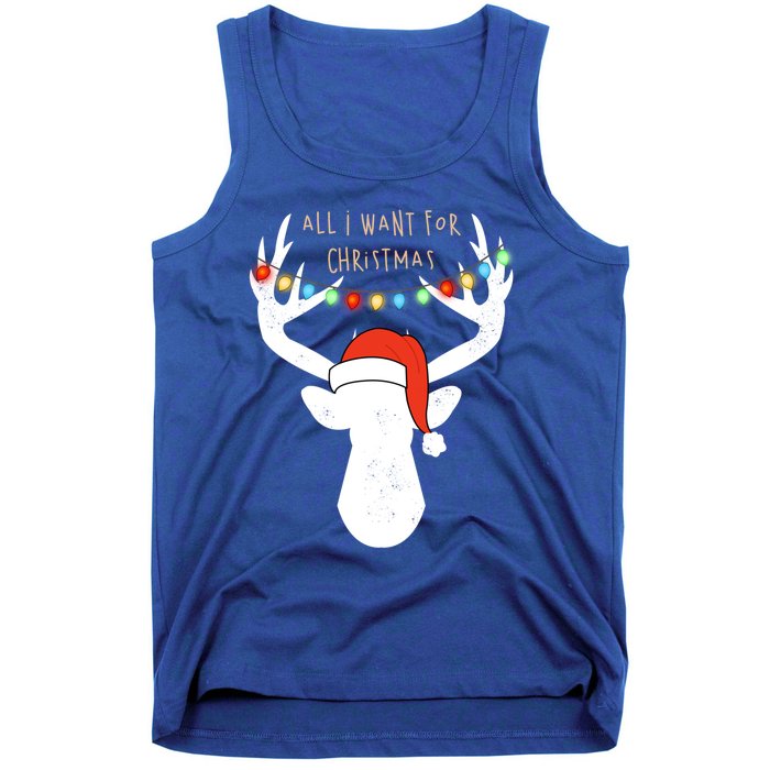 All I Want For Christmas Deer With Santa Hat Hunting Gift Tank Top