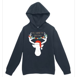 All I Want For Christmas Deer With Santa Hat Hunting Gift Urban Pullover Hoodie