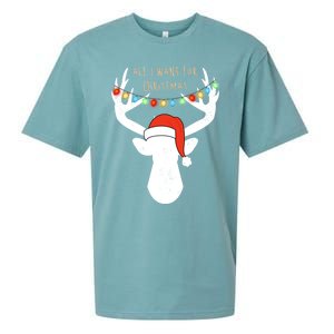 All I Want For Christmas Deer With Santa Hat Hunting Gift Sueded Cloud Jersey T-Shirt