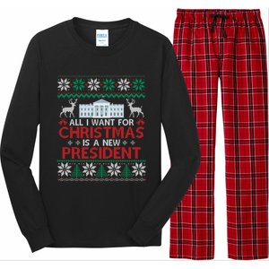 All I Want For Christmas Is A New President Funny Xmas Pjs Gift Long Sleeve Pajama Set