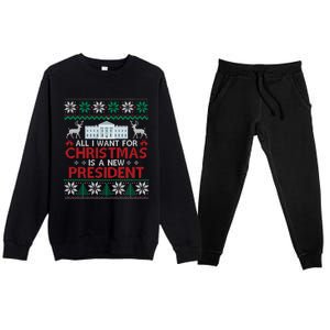 All I Want For Christmas Is A New President Funny Xmas Pjs Gift Premium Crewneck Sweatsuit Set