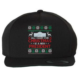 All I Want For Christmas Is A New President Funny Xmas Pjs Gift Wool Snapback Cap