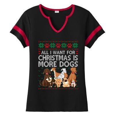 All I Want For Christmas Is More Dogs Ugly Xmas Sweater Gift Ladies Halftime Notch Neck Tee