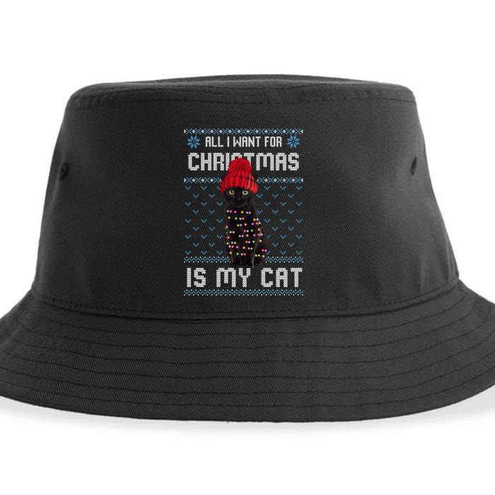 All I Want For Christmas Is My Cat Ugly Christmas Sweater Funny Gift Sustainable Bucket Hat