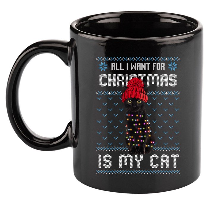 All I Want For Christmas Is My Cat Ugly Christmas Sweater Funny Gift 11oz C Handle Ceramic Mug