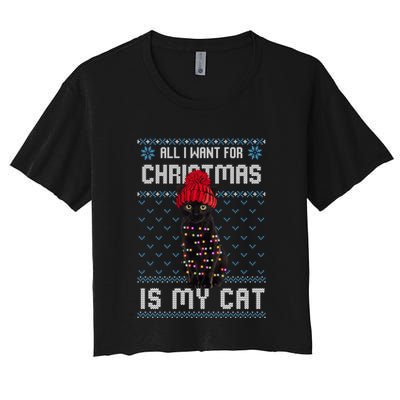 All I Want For Christmas Is My Cat Ugly Christmas Sweater Funny Gift Crop Top