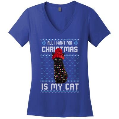 All I Want For Christmas Is My Cat Ugly Christmas Sweater Funny Gift Women's V-Neck T-Shirt