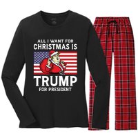 All I Want For Christmas Is Trump For President Trump Back Women's Long Sleeve Flannel Pajama Set 