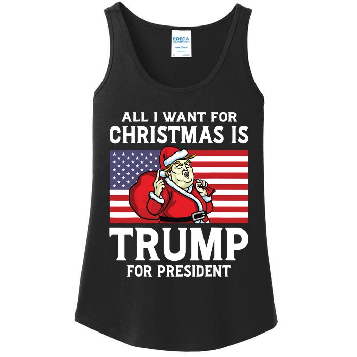 All I Want For Christmas Is Trump For President Trump Back Ladies Essential Tank