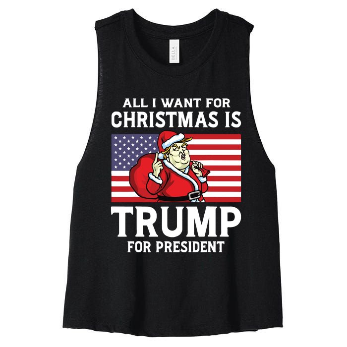 All I Want For Christmas Is Trump For President Trump Back Women's Racerback Cropped Tank