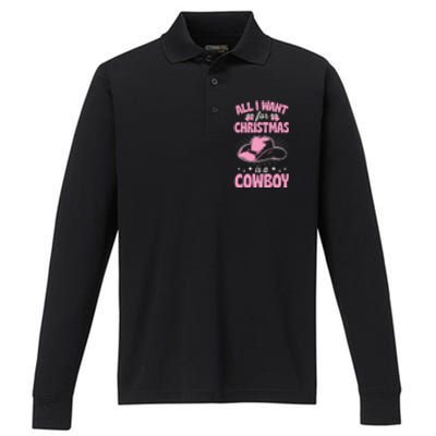 All I Want For Christmas Is A Cow Funny Cute Horse Gift Performance Long Sleeve Polo