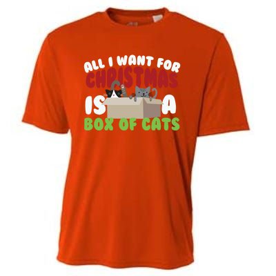 All I Want For Christmas Is A Box Of Cats Gift Cooling Performance Crew T-Shirt