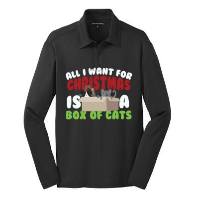 All I Want For Christmas Is A Box Of Cats Gift Silk Touch Performance Long Sleeve Polo