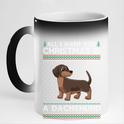 All I Want For Christmas Is A Dachshund Dog Ugly Xmas Gift 11oz Black Color Changing Mug