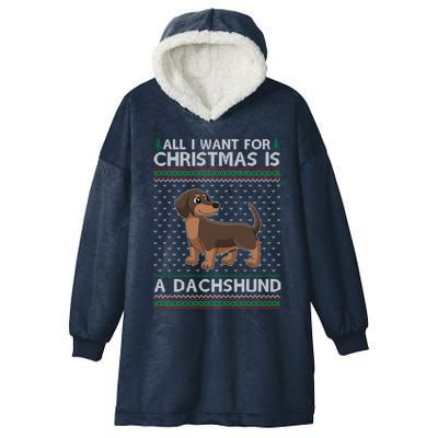 All I Want For Christmas Is A Dachshund Dog Ugly Xmas Gift Hooded Wearable Blanket