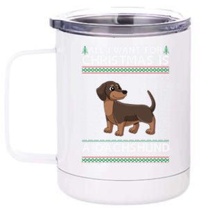 All I Want For Christmas Is A Dachshund Dog Ugly Xmas Gift 12 oz Stainless Steel Tumbler Cup