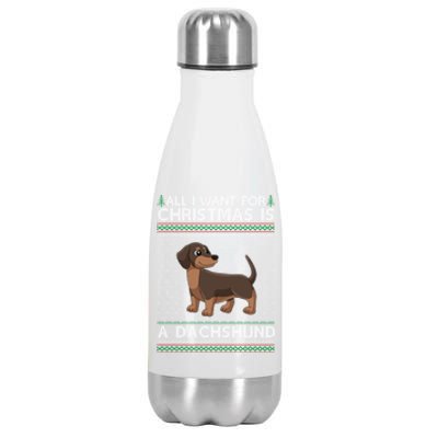 All I Want For Christmas Is A Dachshund Dog Ugly Xmas Gift Stainless Steel Insulated Water Bottle