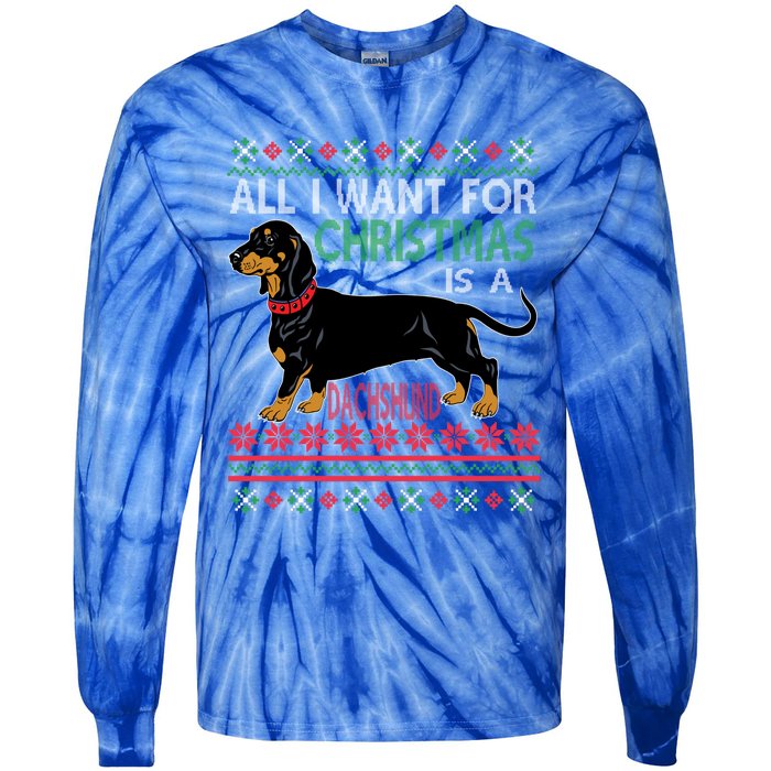 All I Want For Christmas Is A Dachshund Gift Tie-Dye Long Sleeve Shirt