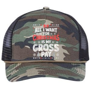 All I Want For Christmas Is My Gross Pay Funny Holiday Joke Retro Rope Trucker Hat Cap