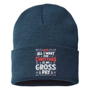 All I Want For Christmas Is My Gross Pay Funny Holiday Joke Sustainable Knit Beanie