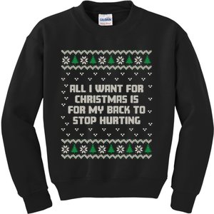 All I Want Is My Back To Stop Hurting Funny Christmas Long Sleeve Kids Sweatshirt