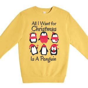 All I Want For Christmas Is A Penguin Xmas Funny Animal Cool Gift Premium Crewneck Sweatshirt