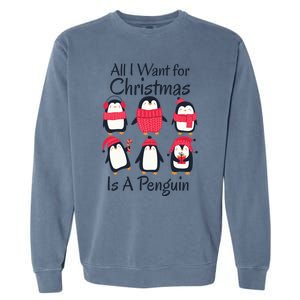 All I Want For Christmas Is A Penguin Xmas Funny Animal Cool Gift Garment-Dyed Sweatshirt