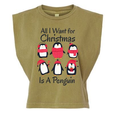 All I Want For Christmas Is A Penguin Xmas Funny Animal Cool Gift Garment-Dyed Women's Muscle Tee