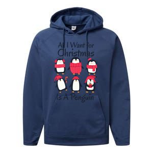 All I Want For Christmas Is A Penguin Xmas Funny Animal Cool Gift Performance Fleece Hoodie