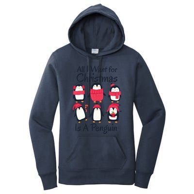 All I Want For Christmas Is A Penguin Xmas Funny Animal Cool Gift Women's Pullover Hoodie